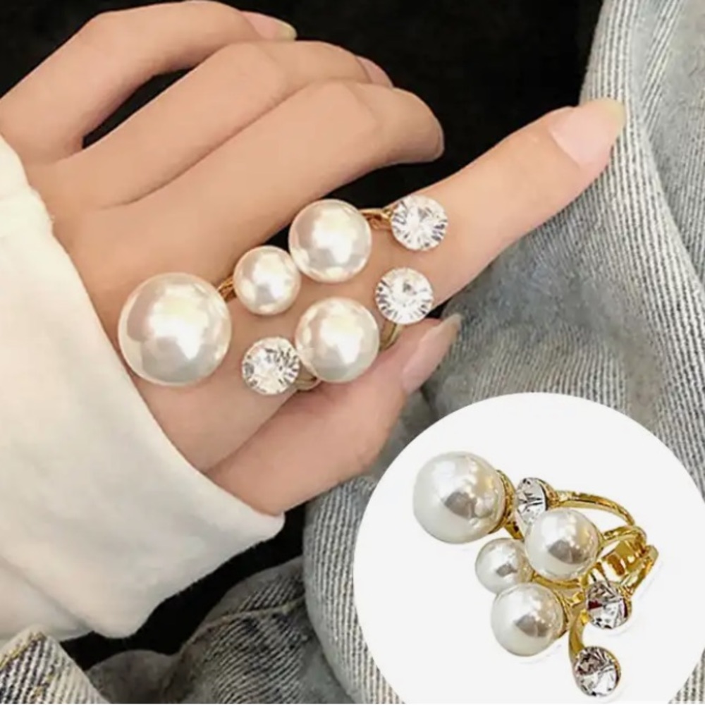 Handcrafted Freshwater Pearl $ Swarovski Crystal 18k Gold Plated Ring Size 6-9